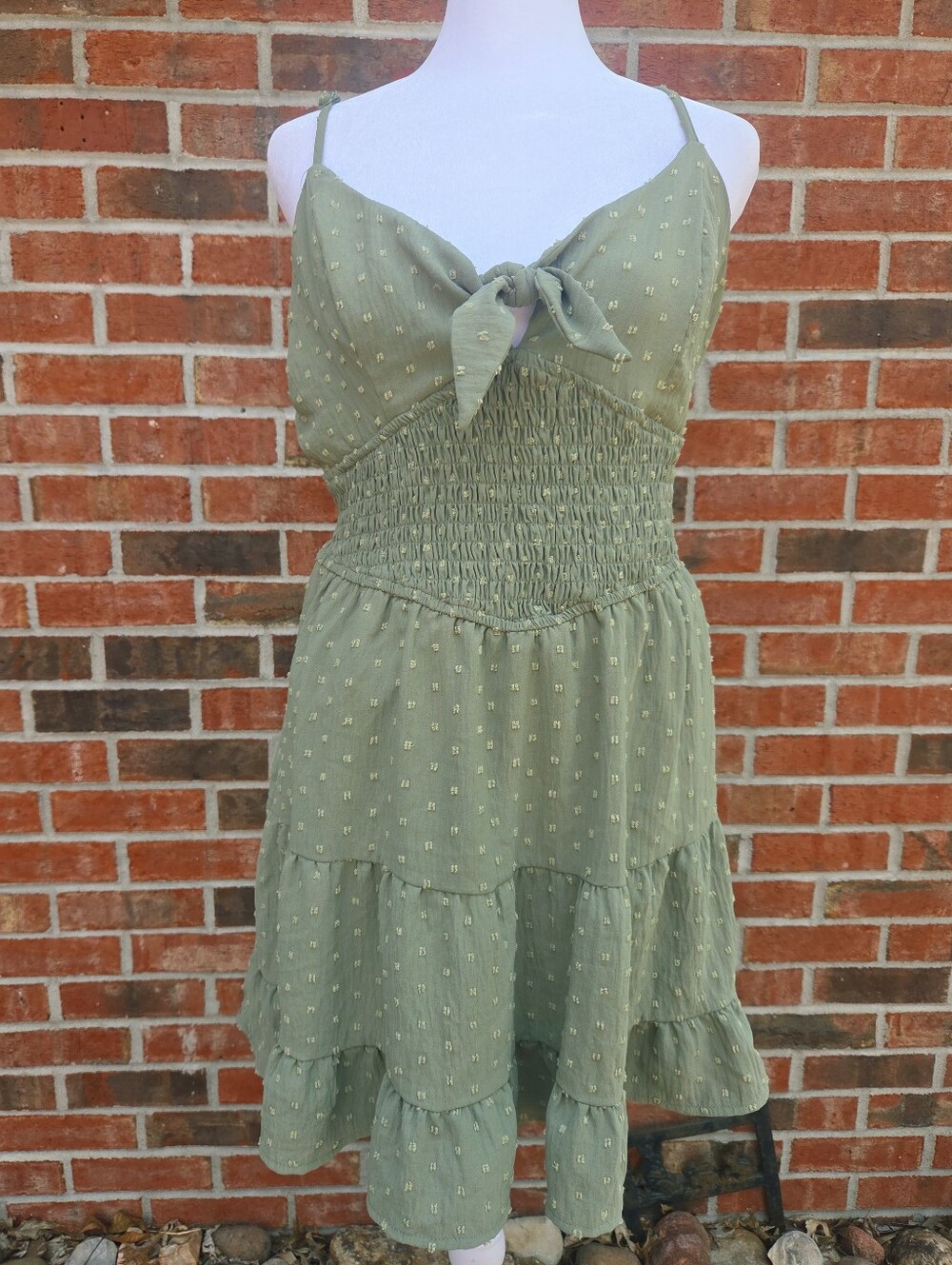 ​Trixxi Olive Green Swiss Dot Tie-Front Keyhole Mini Dress Women's XL